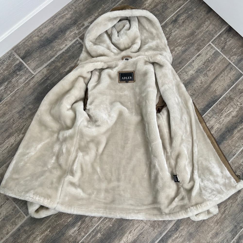 Adler‎ Collection Suede Sherpa Lined Hooded Jacket Coat Size M Full Zip - Picture 7 of 14